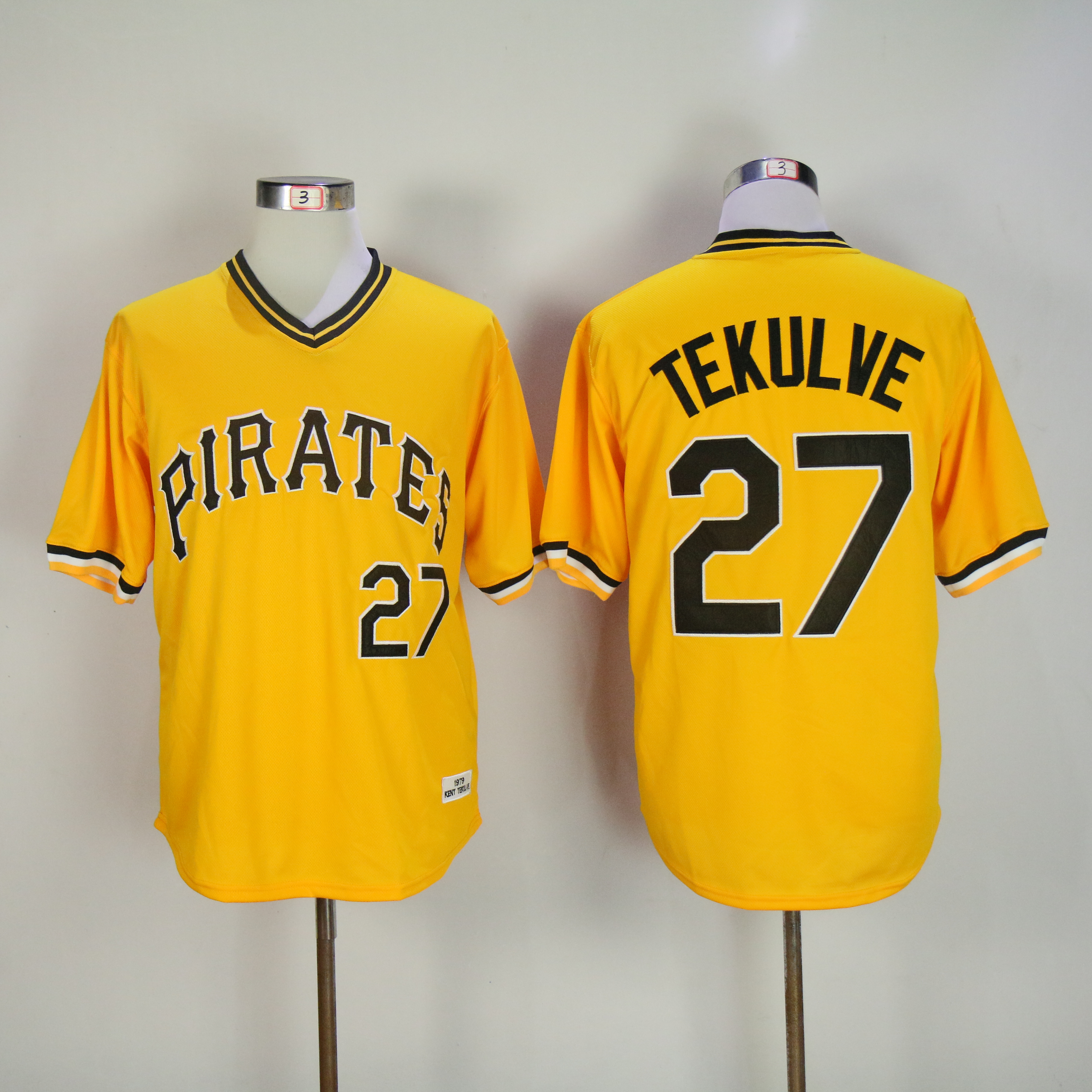Men Pittsburgh Pirates #27 Tekulve Yellow Throwback MLB Jerseys->pittsburgh pirates->MLB Jersey